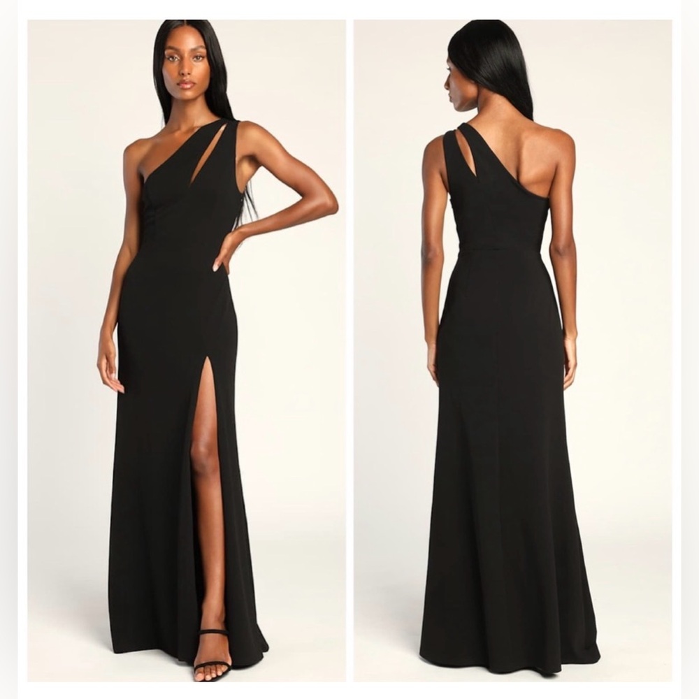 Lulus Enchanted Energy Black One-Shoulder Maxi Dress size XL Formal Prom Sexy